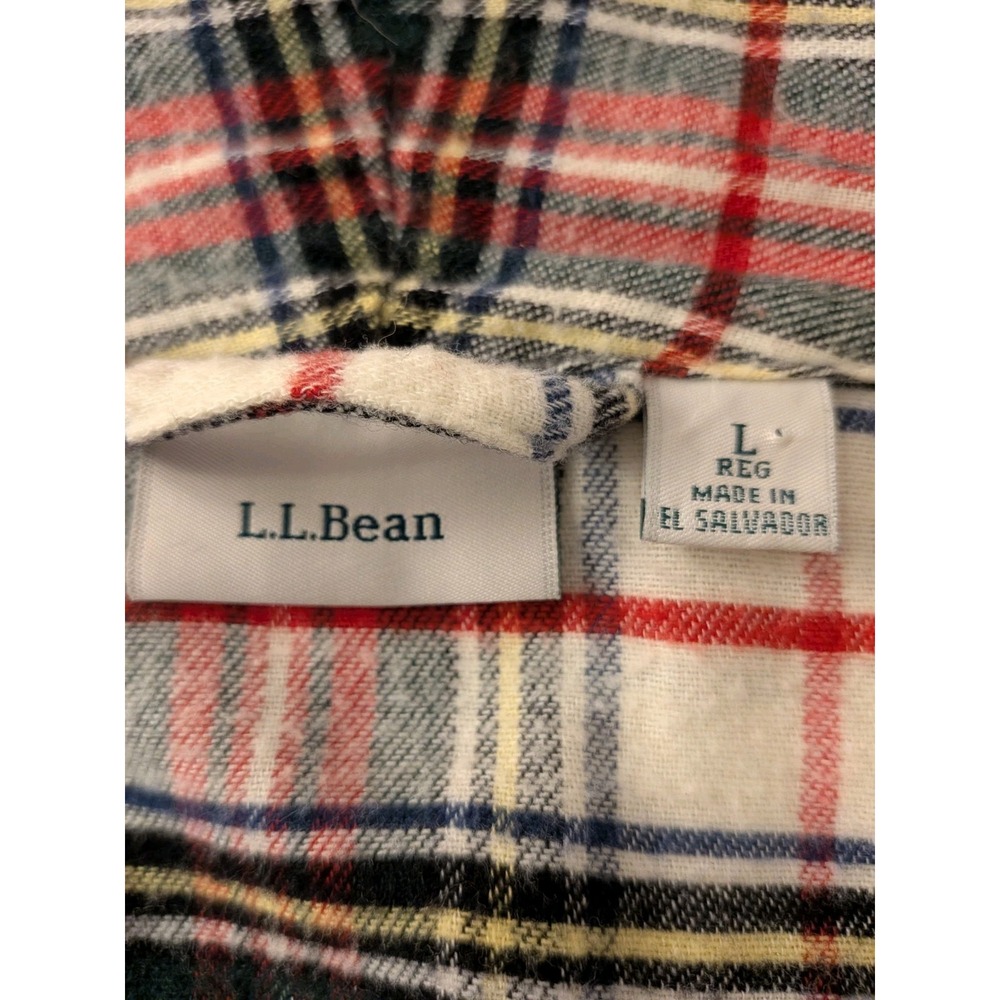 LL Bean Flannel Robe L Natural Red Scotch Plaid Tartan Cabincore Cottage Holiday - Picture 3 of 6